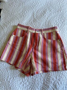 Zara High-Waist Striped Shorts in Red, Cream & Pink